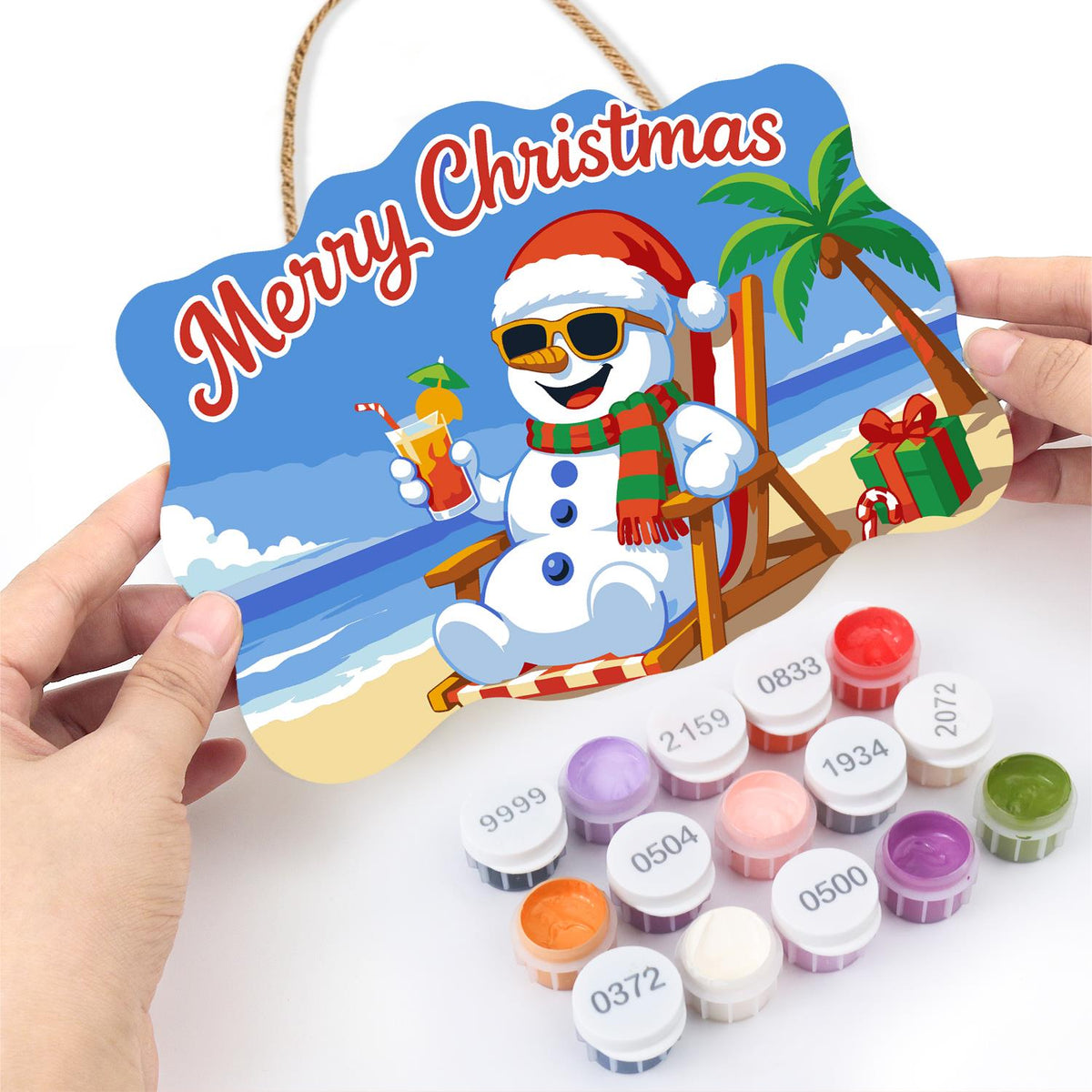 Snowman's Tropical Cocktail Break paint by numbers hanging sign – image 9