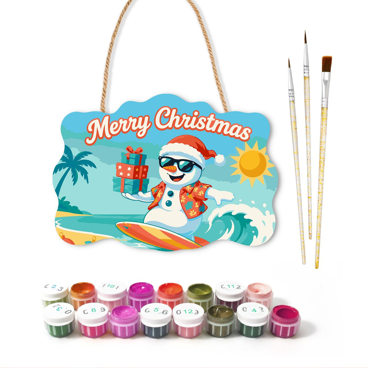 Wave-Riding Snowman Delivery paint by numbers hanging sign – image 2