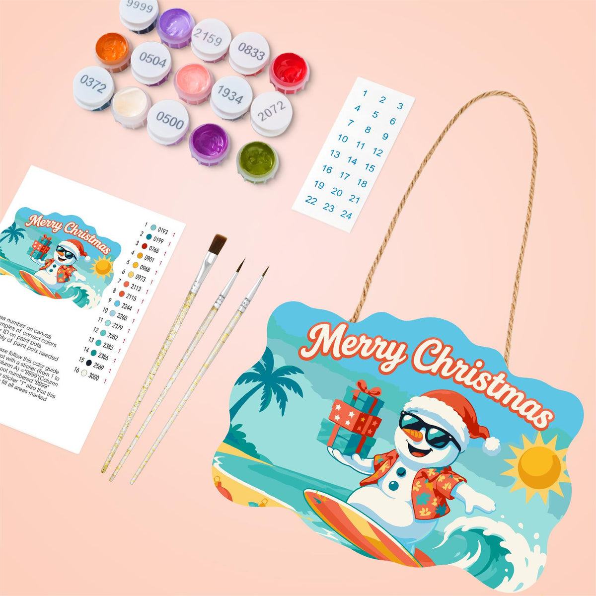Wave-Riding Snowman Delivery paint by numbers hanging sign – image 4