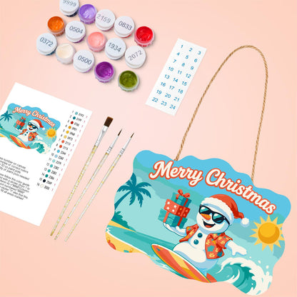 Wave-Riding Snowman Delivery paint by numbers hanging sign – image 4