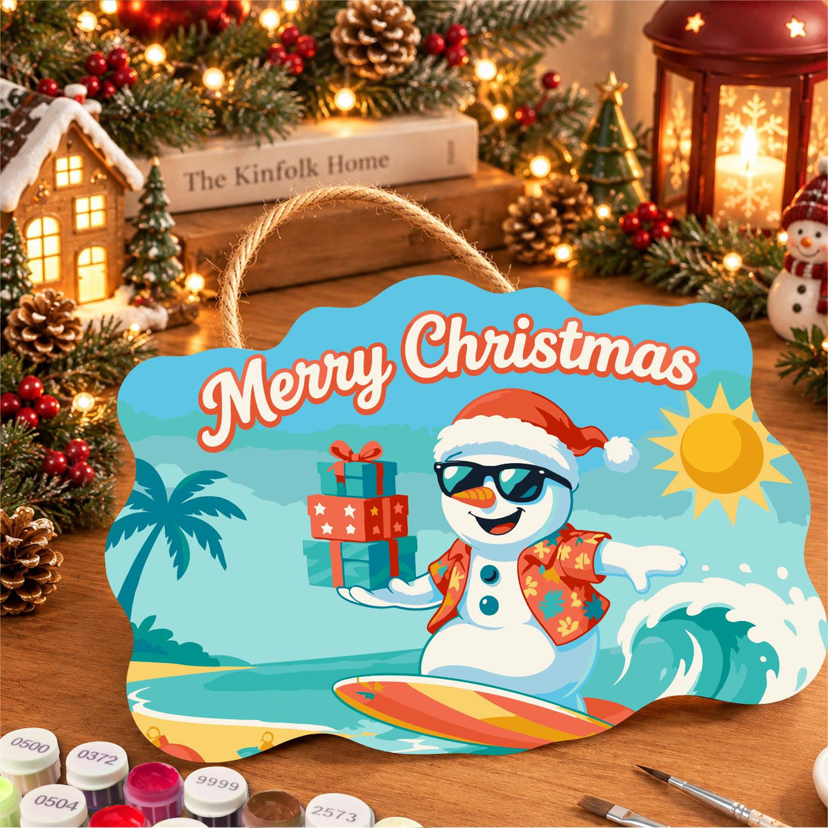 Wave-Riding Snowman Delivery paint by numbers hanging sign – image 8