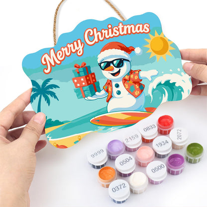 Wave-Riding Snowman Delivery paint by numbers hanging sign – image 9