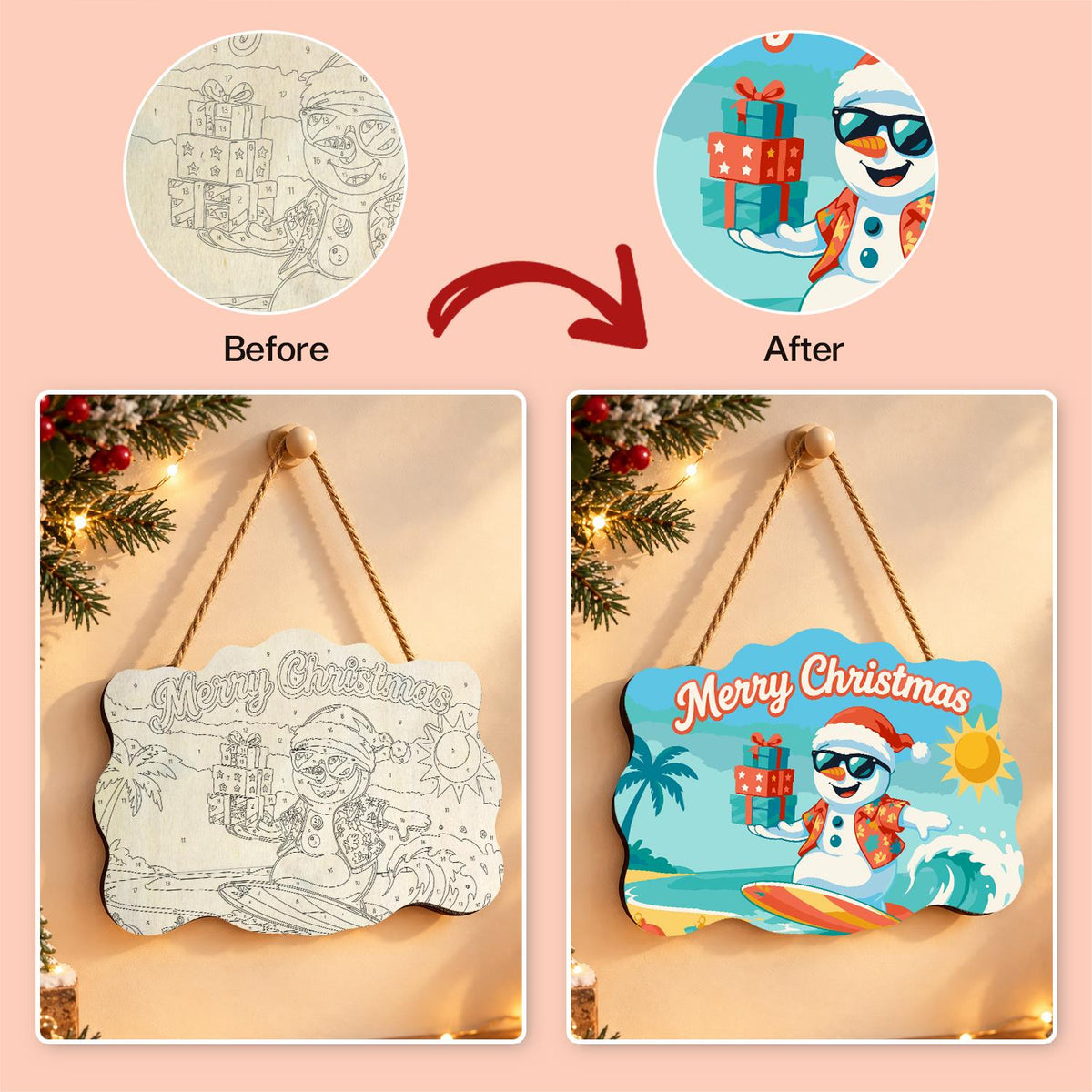 Wave-Riding Snowman Delivery paint by numbers hanging sign – image 10
