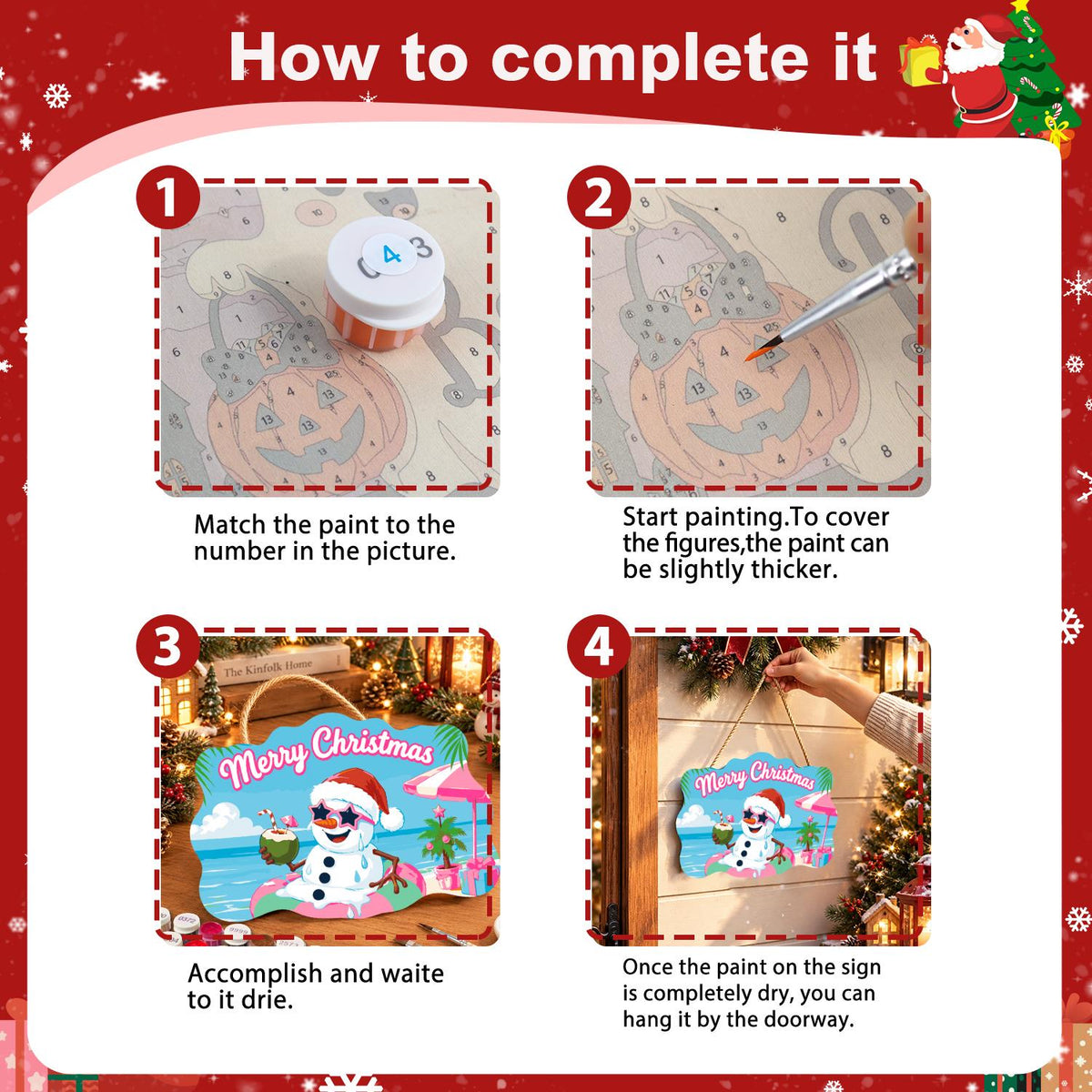 Snowman Floating with a Coconut paint by numbers hanging sign – image 6
