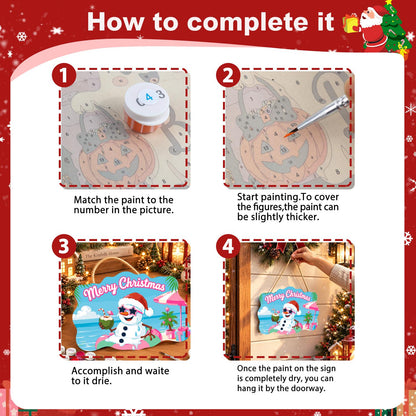 Snowman Floating with a Coconut paint by numbers hanging sign – image 6