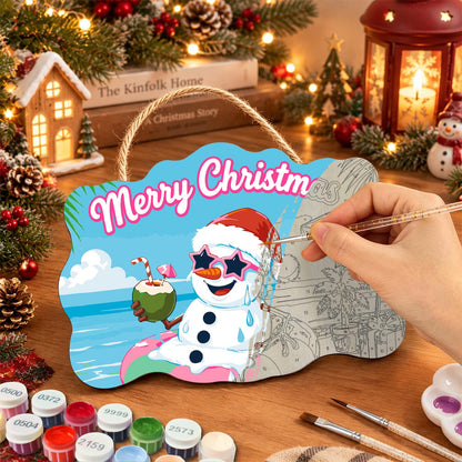 Snowman Floating with a Coconut paint by numbers hanging sign – image 7