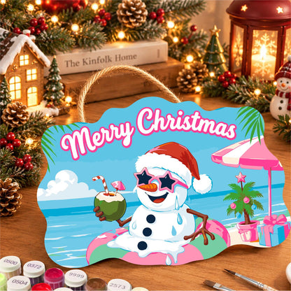 Snowman Floating with a Coconut paint by numbers hanging sign – image 8