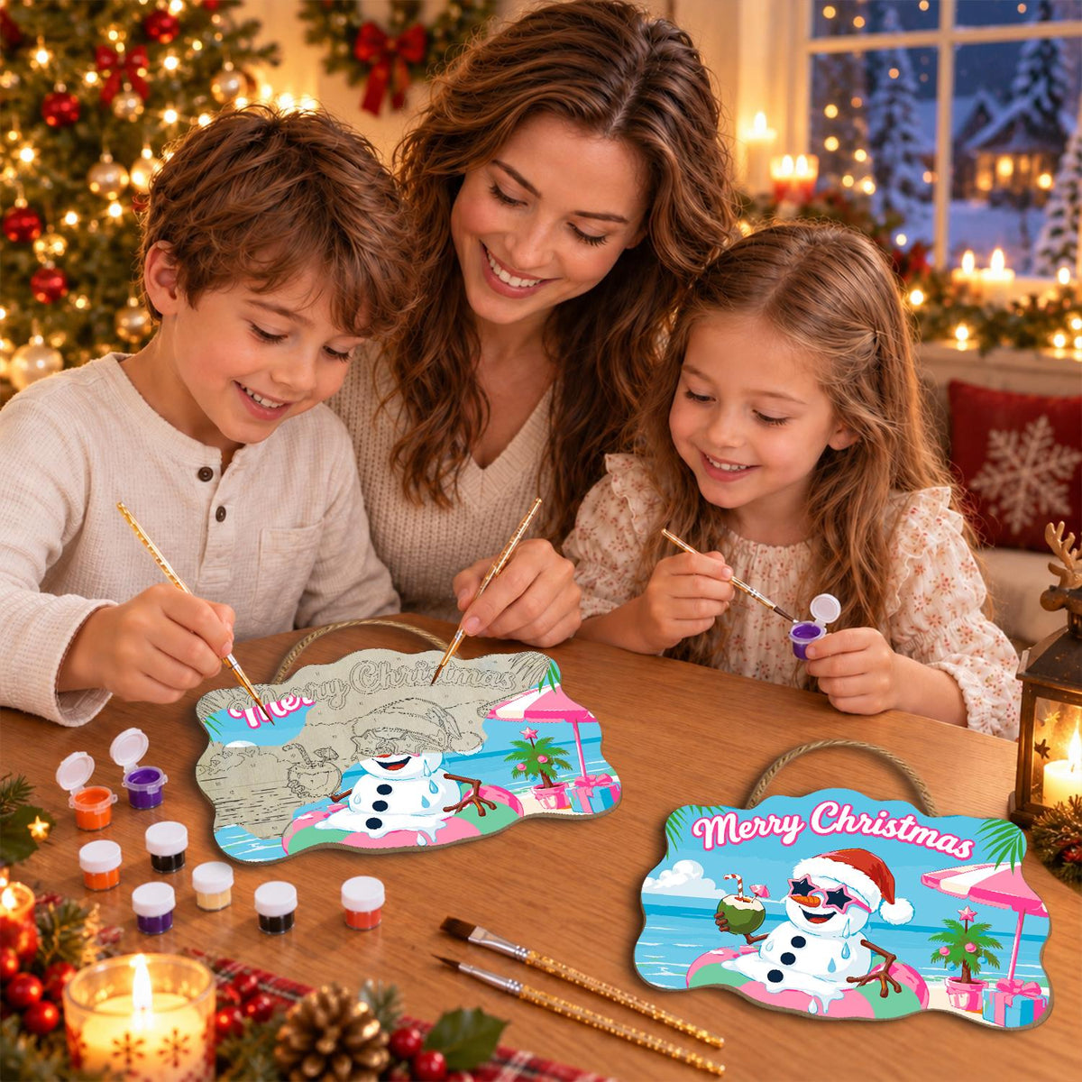 Snowman Floating with a Coconut paint by numbers hanging sign – image 12