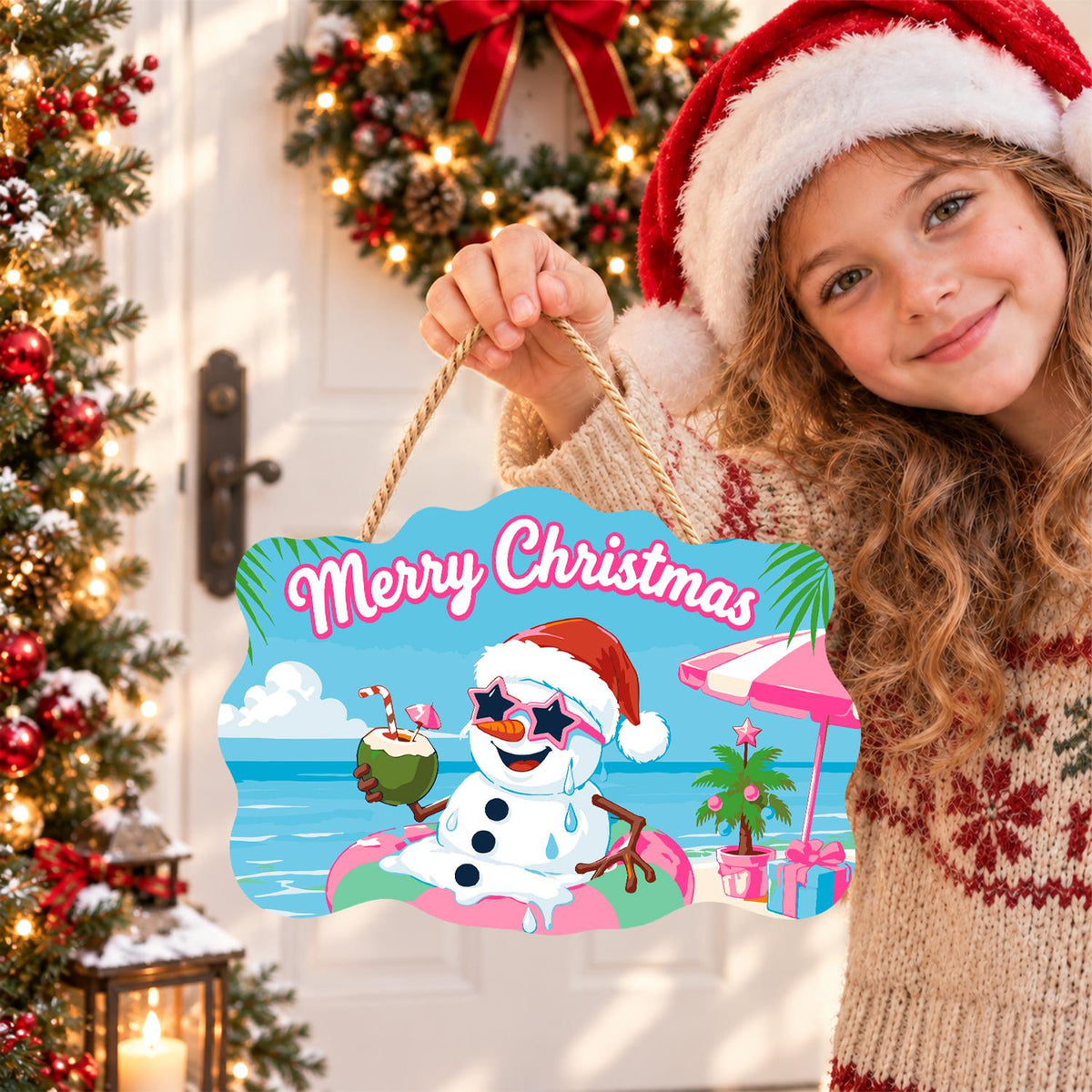 Snowman Floating with a Coconut paint by numbers hanging sign – image 13