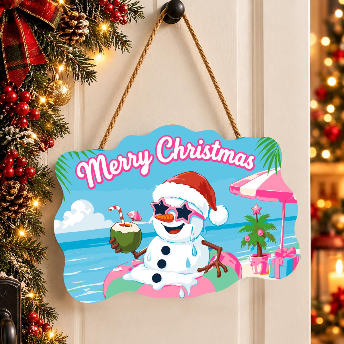 Snowman Floating with a Coconut paint by numbers hanging sign – image 16