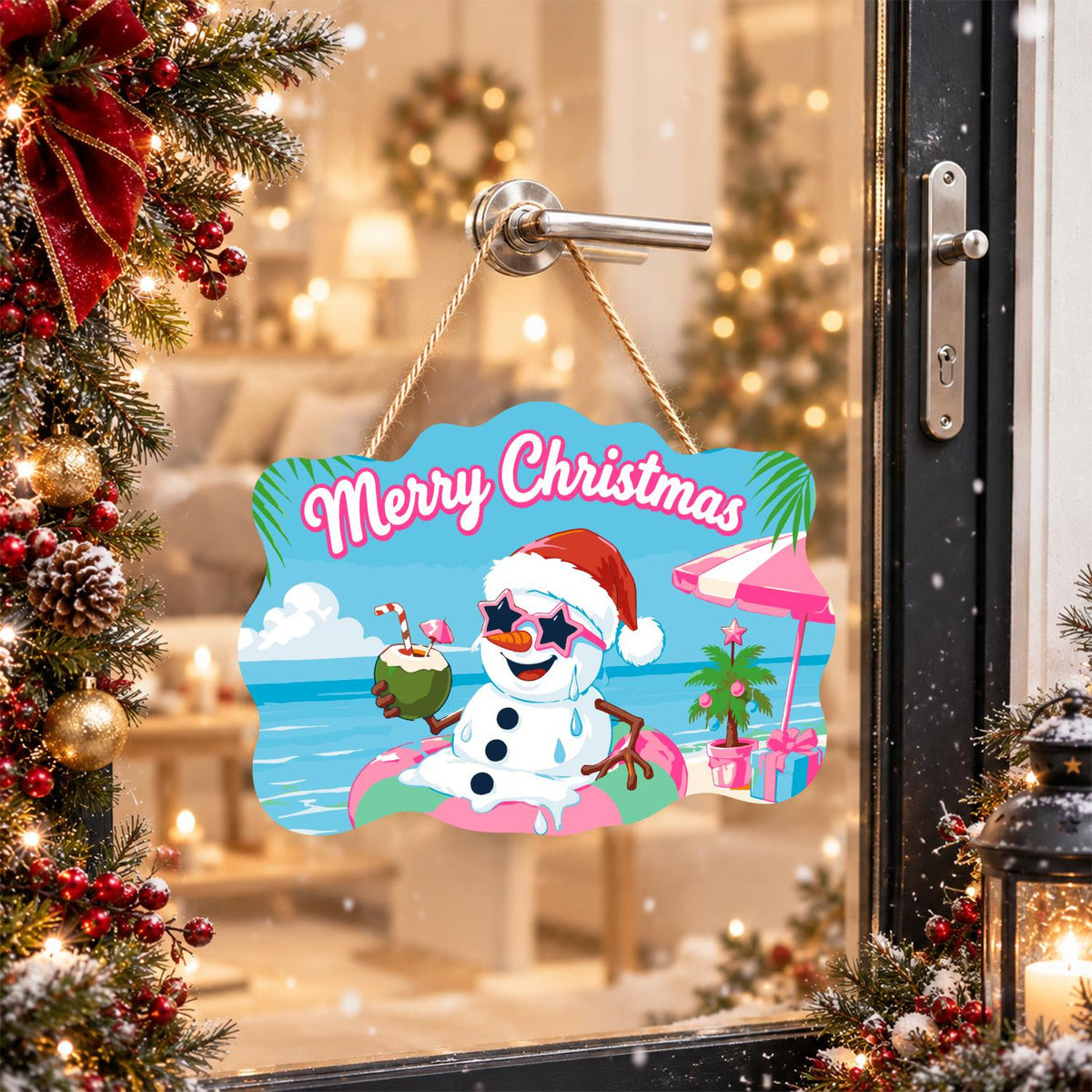 Snowman Floating with a Coconut paint by numbers hanging sign – image 17