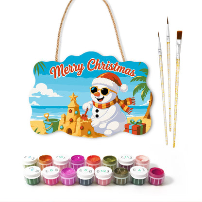 Sandcastle Snowman Christmas paint by numbers hanging sign – image 2