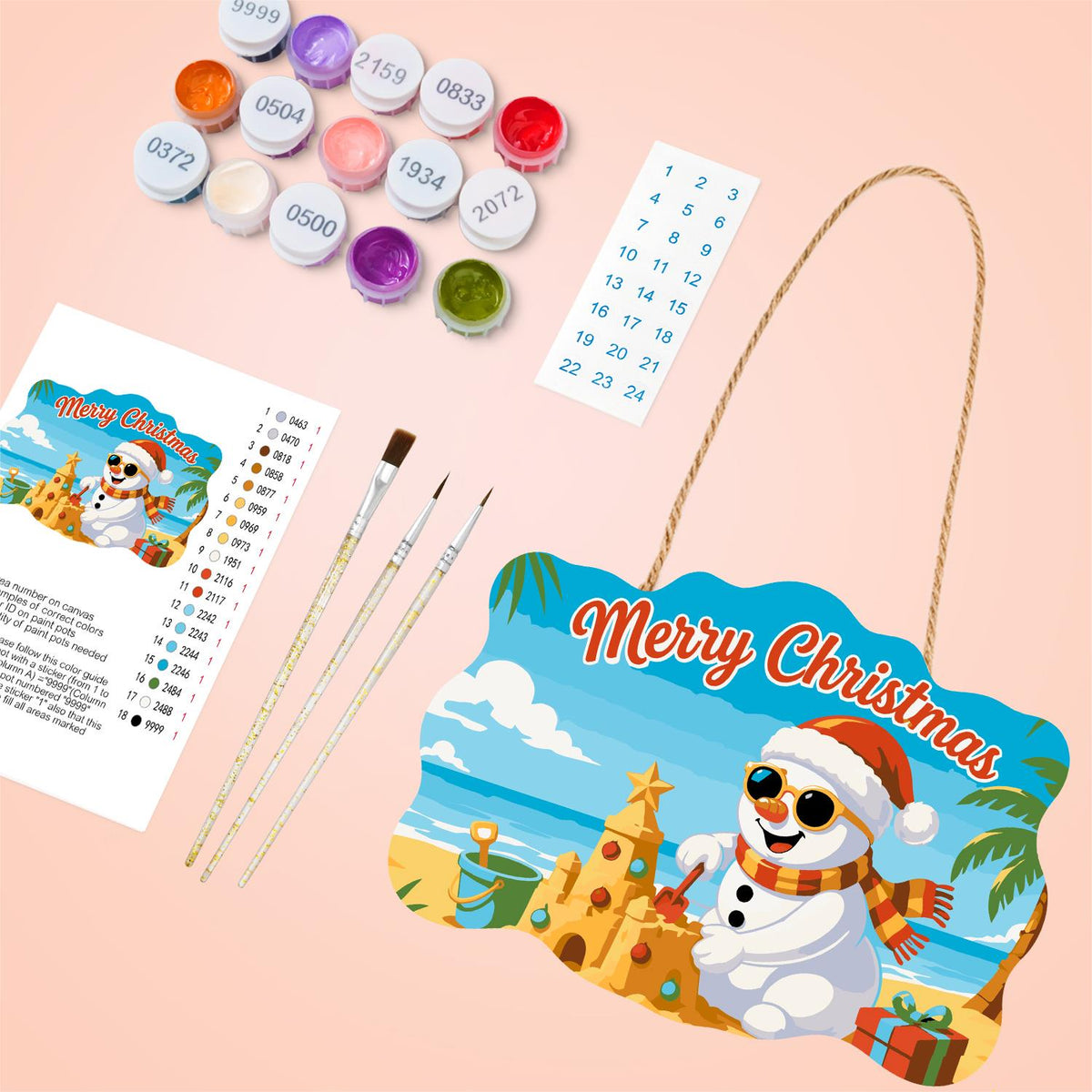 Sandcastle Snowman Christmas paint by numbers hanging sign – image 4