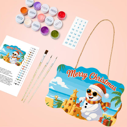 Sandcastle Snowman Christmas paint by numbers hanging sign – image 4
