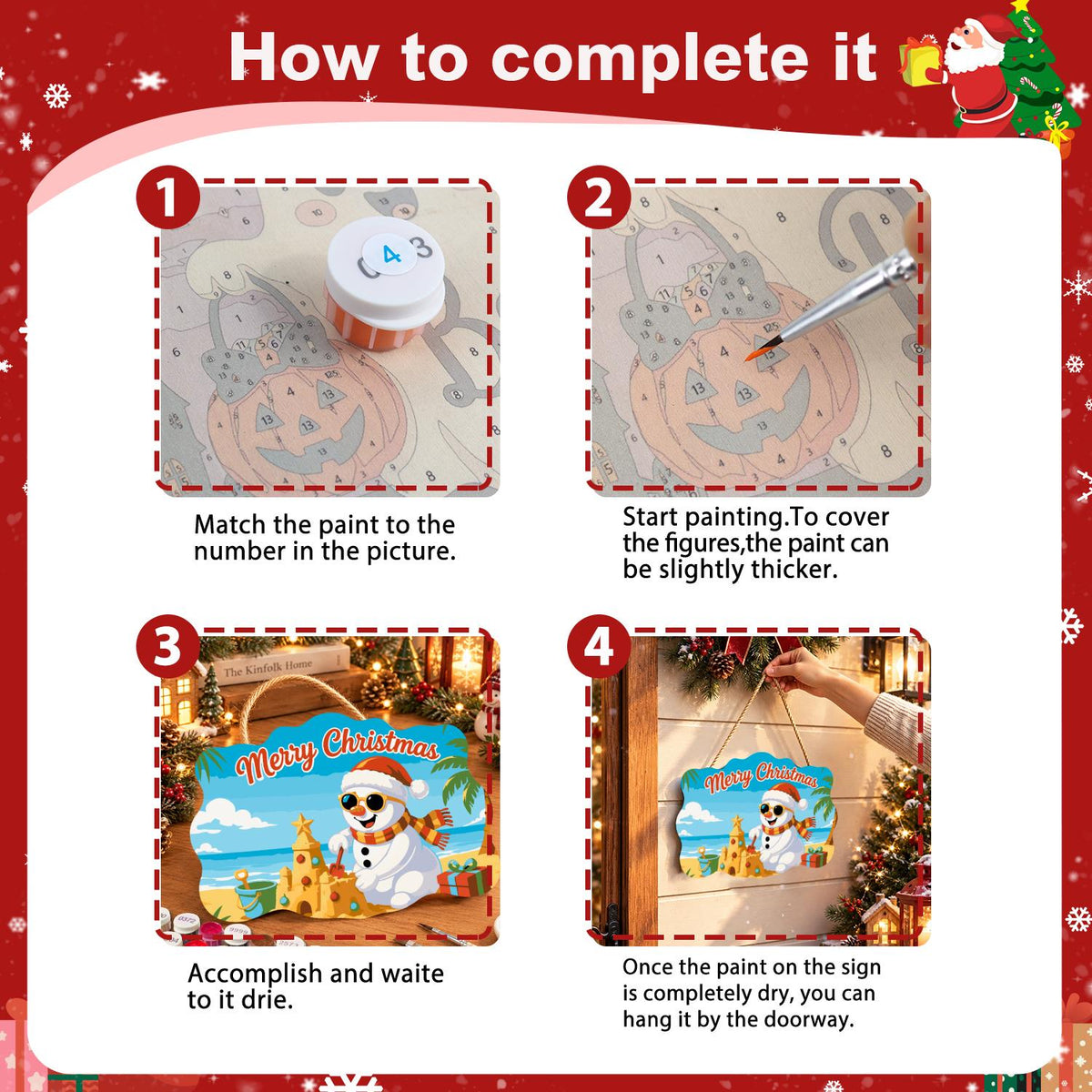 Sandcastle Snowman Christmas paint by numbers hanging sign – image 6