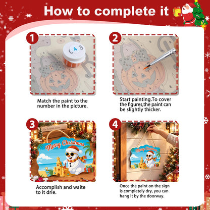 Sandcastle Snowman Christmas paint by numbers hanging sign – image 6