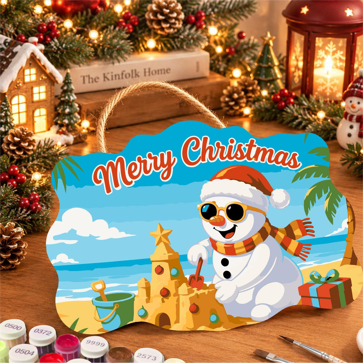 Sandcastle Snowman Christmas paint by numbers hanging sign – image 8