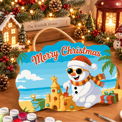 Sandcastle Snowman Christmas paint by numbers hanging sign – image 8