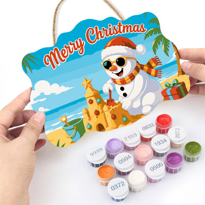 Sandcastle Snowman Christmas paint by numbers hanging sign – image 9