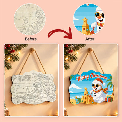 Sandcastle Snowman Christmas paint by numbers hanging sign – image 10