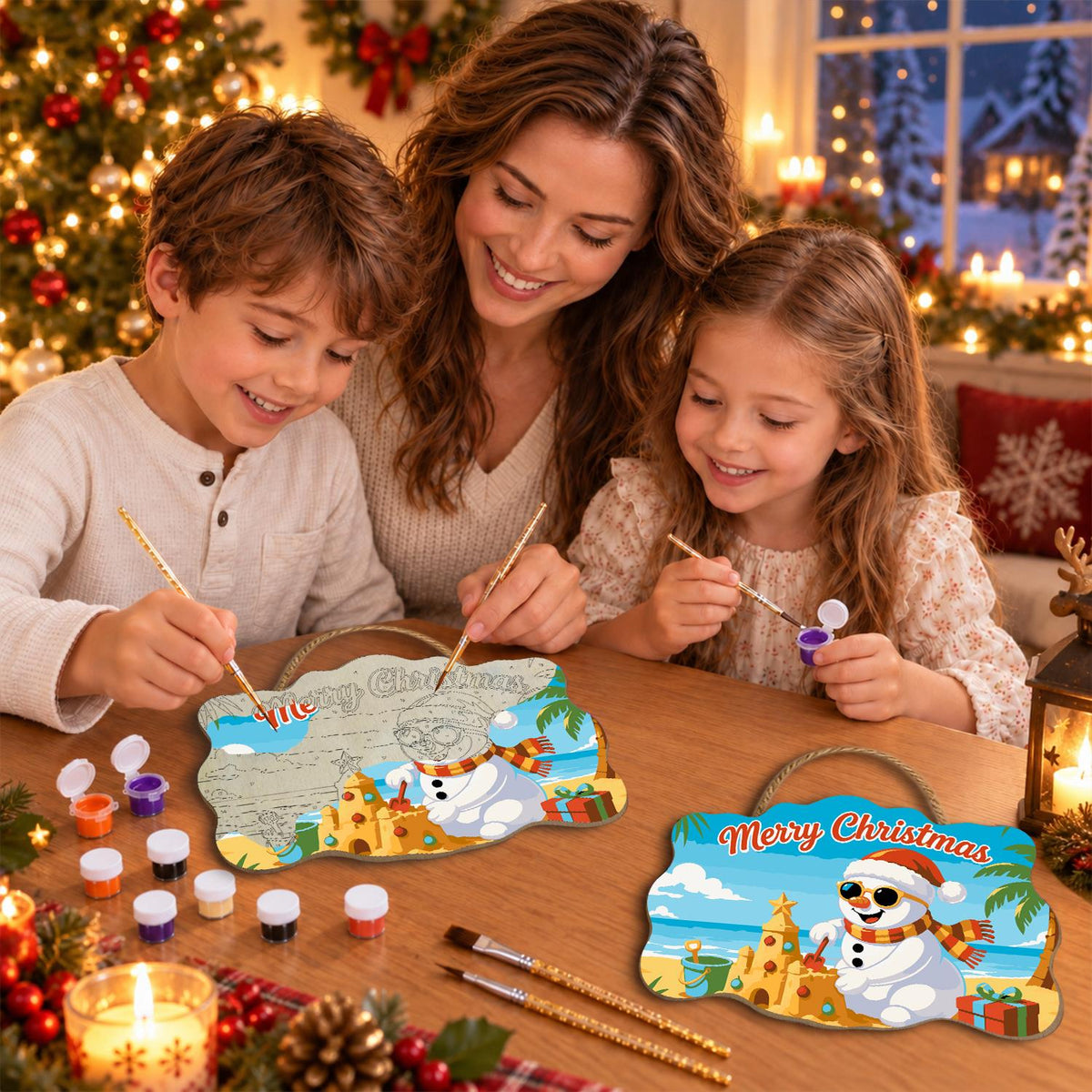 Sandcastle Snowman Christmas paint by numbers hanging sign – image 12
