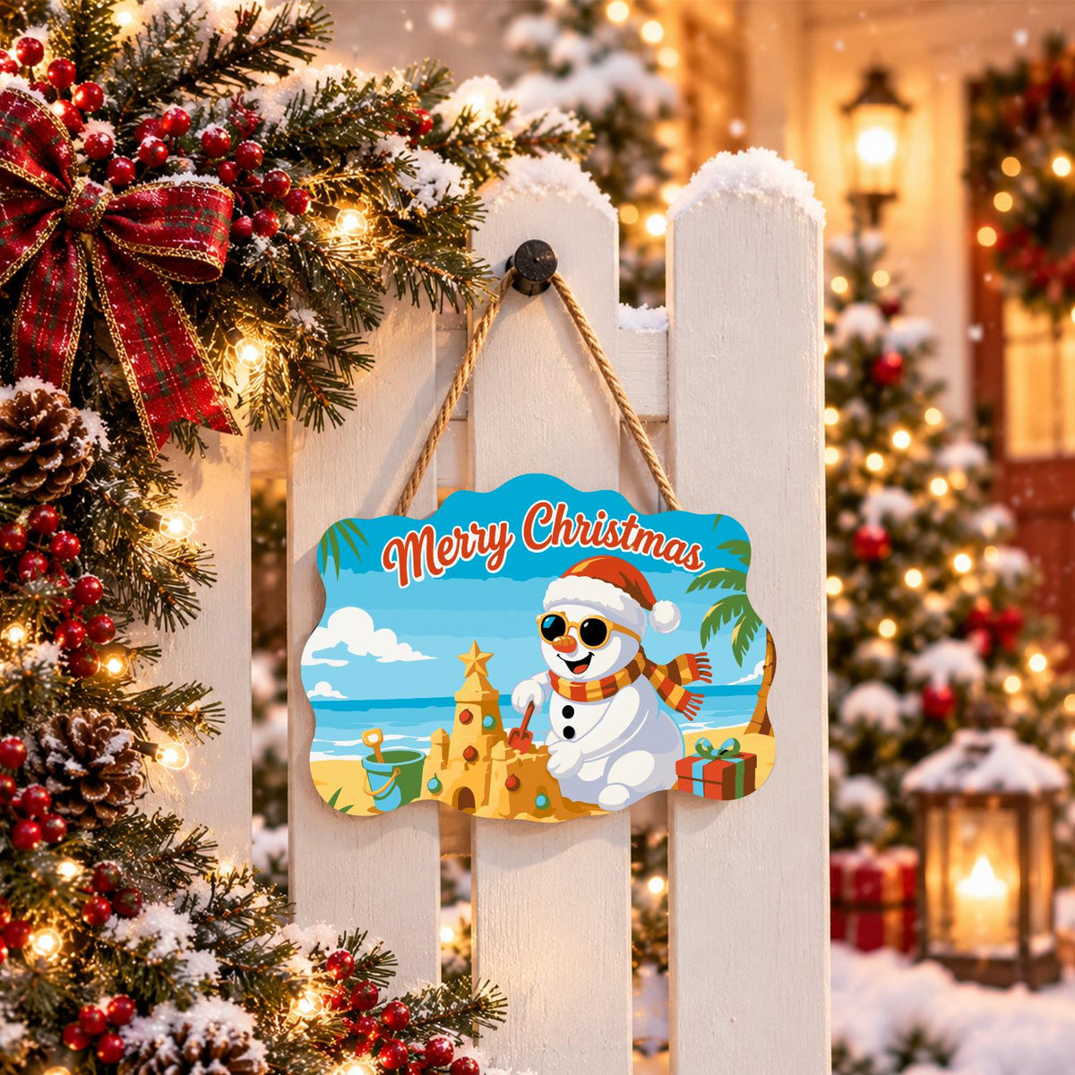 Sandcastle Snowman Christmas paint by numbers hanging sign – image 15