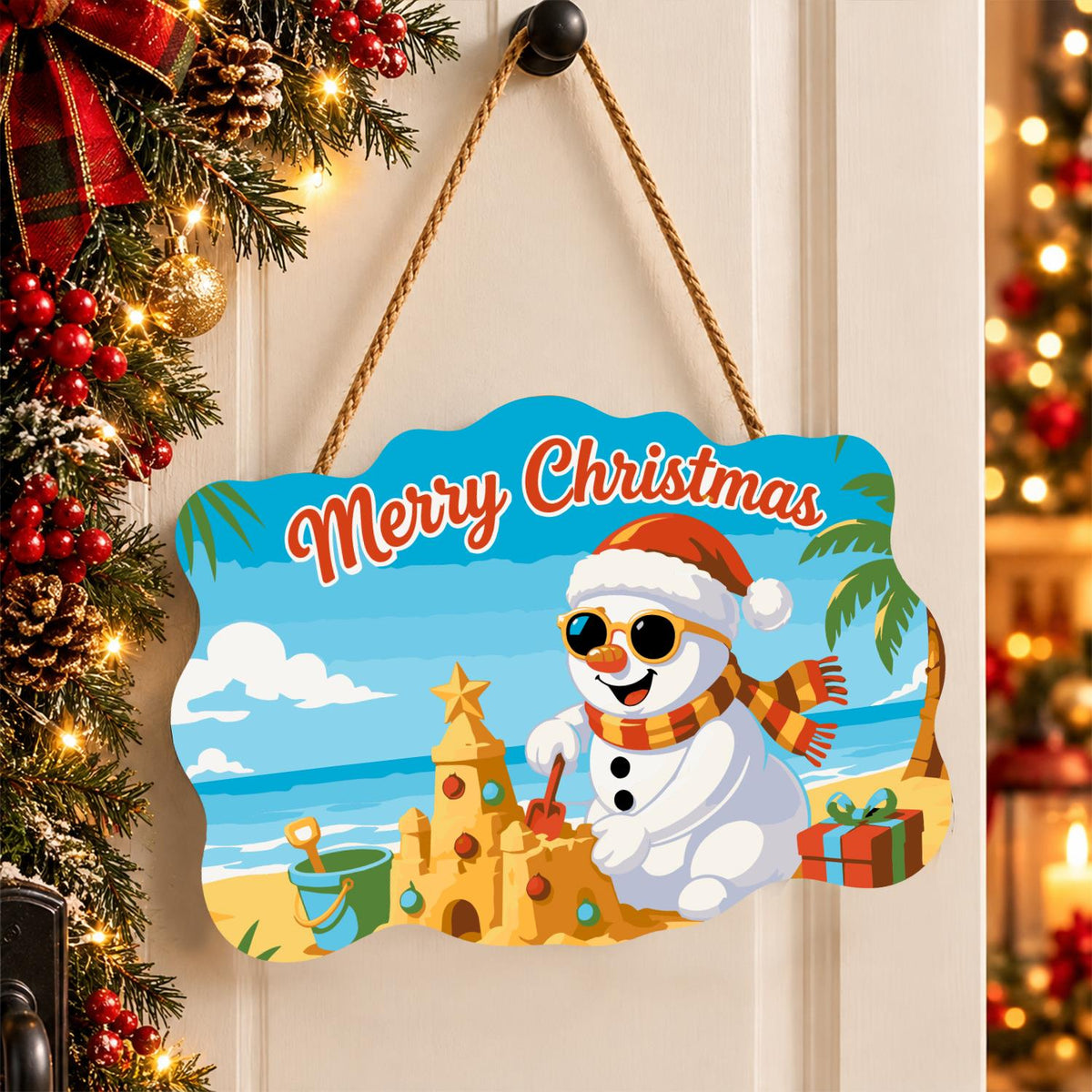Sandcastle Snowman Christmas paint by numbers hanging sign – image 16
