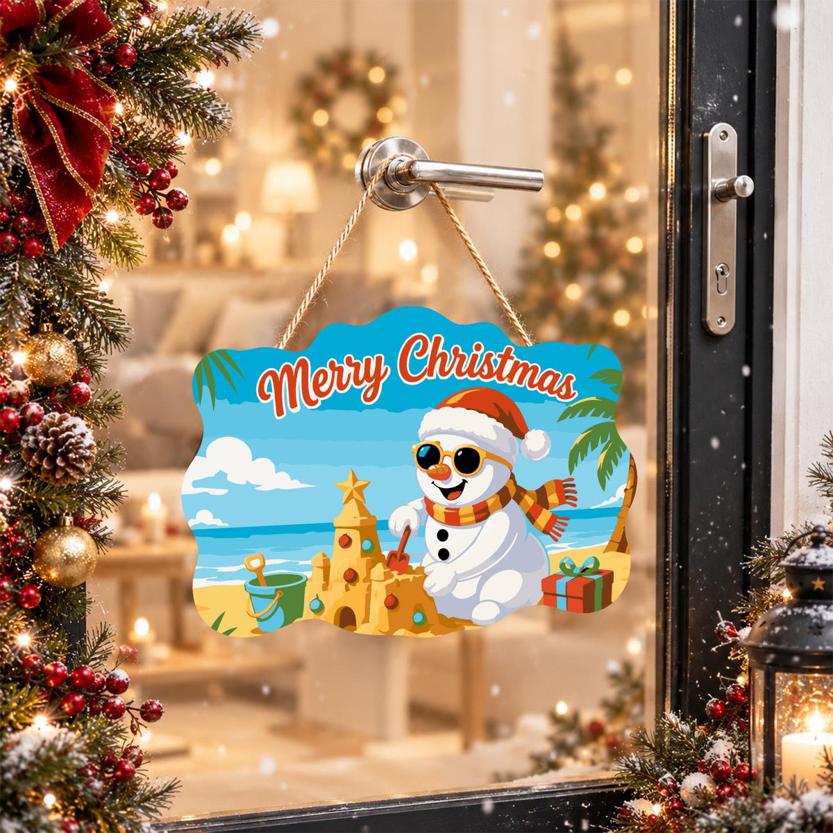Sandcastle Snowman Christmas paint by numbers hanging sign – image 17