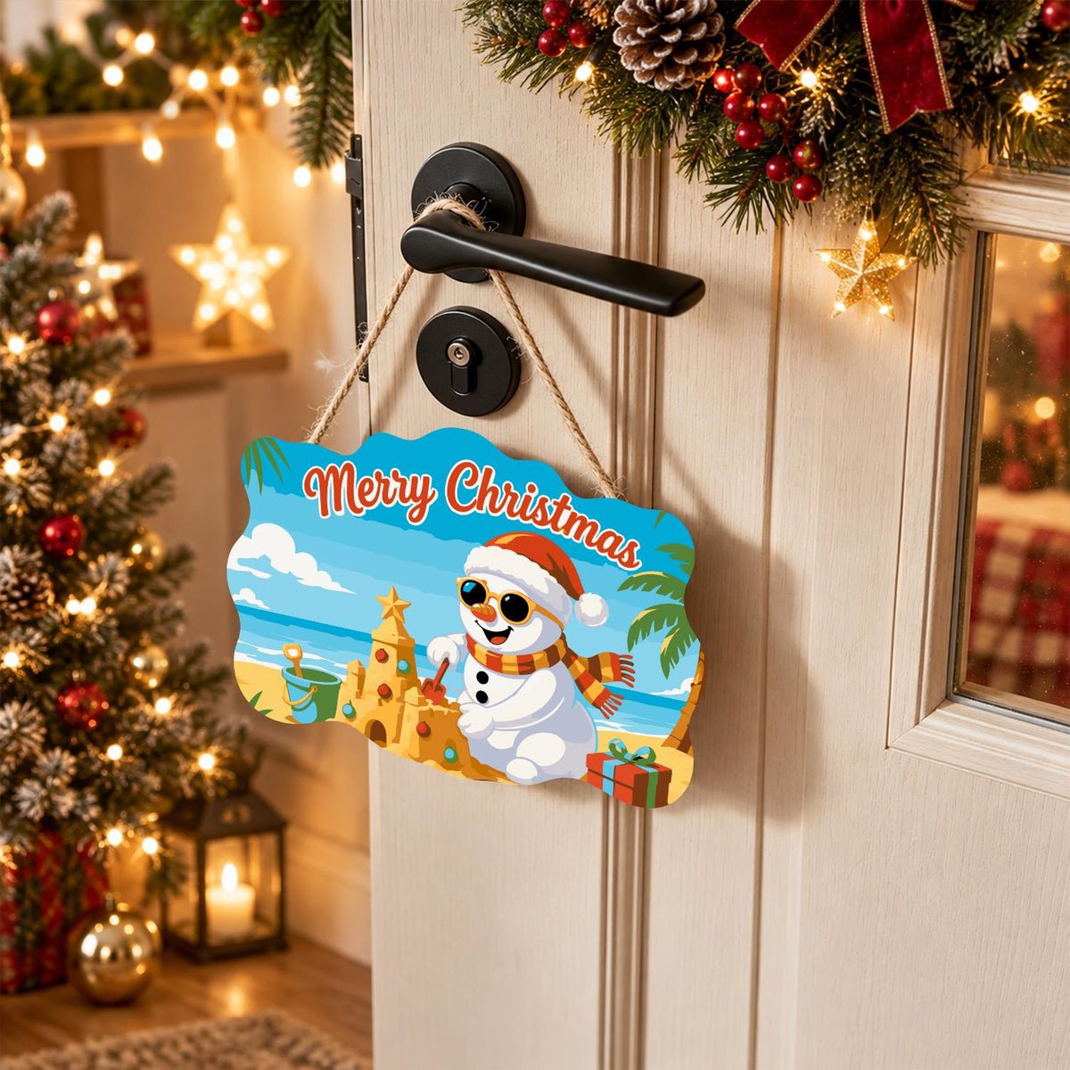 Sandcastle Snowman Christmas paint by numbers hanging sign – image 18