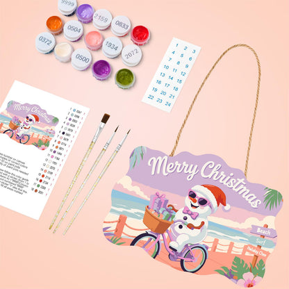Snowman Cycling the Boardwalk paint by numbers hanging sign – image 4