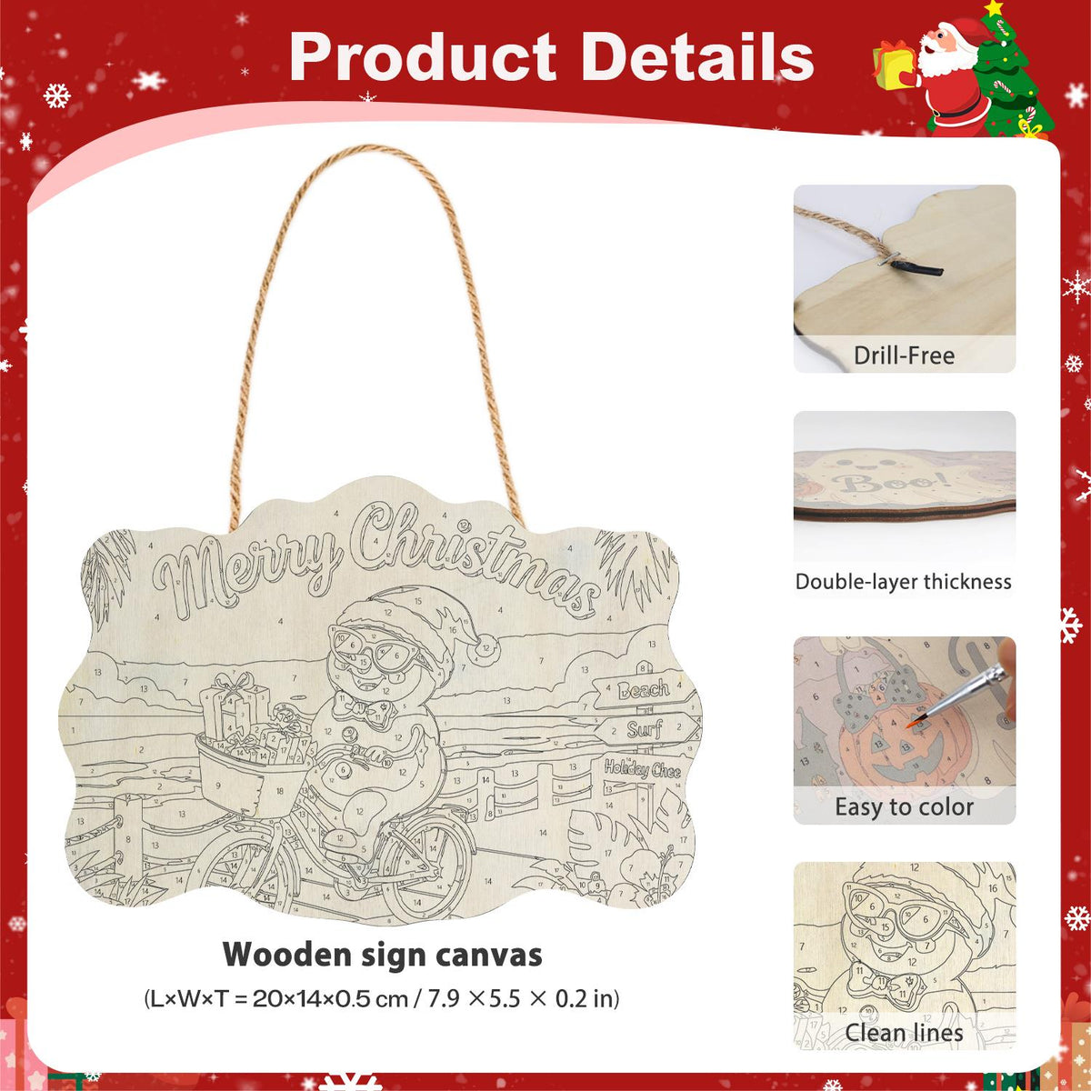 Snowman Cycling the Boardwalk paint by numbers hanging sign – image 5