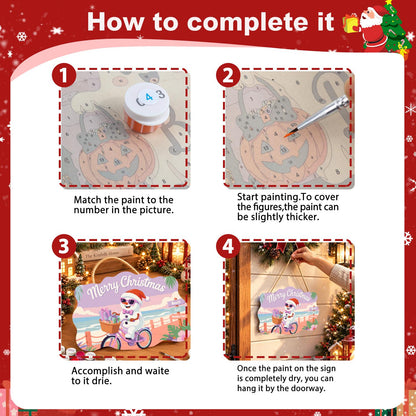 Snowman Cycling the Boardwalk paint by numbers hanging sign – image 6