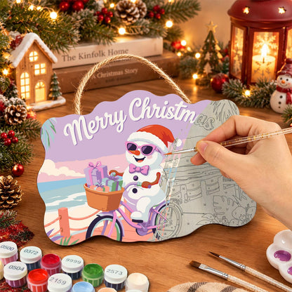 Snowman Cycling the Boardwalk paint by numbers hanging sign – image 7