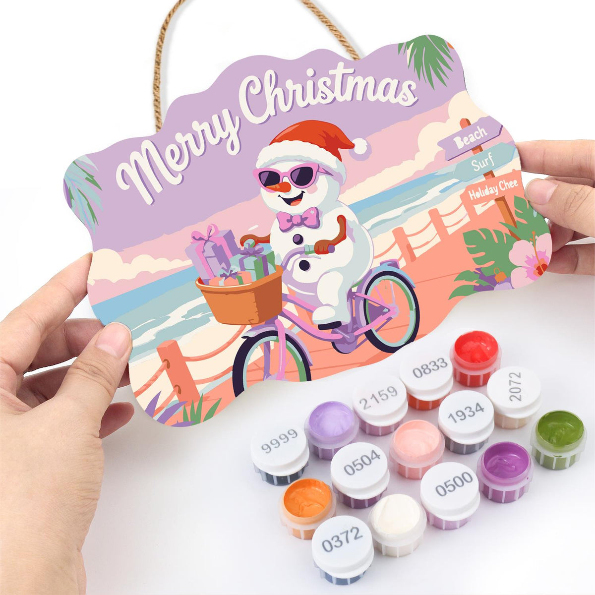 Snowman Cycling the Boardwalk paint by numbers hanging sign – image 9