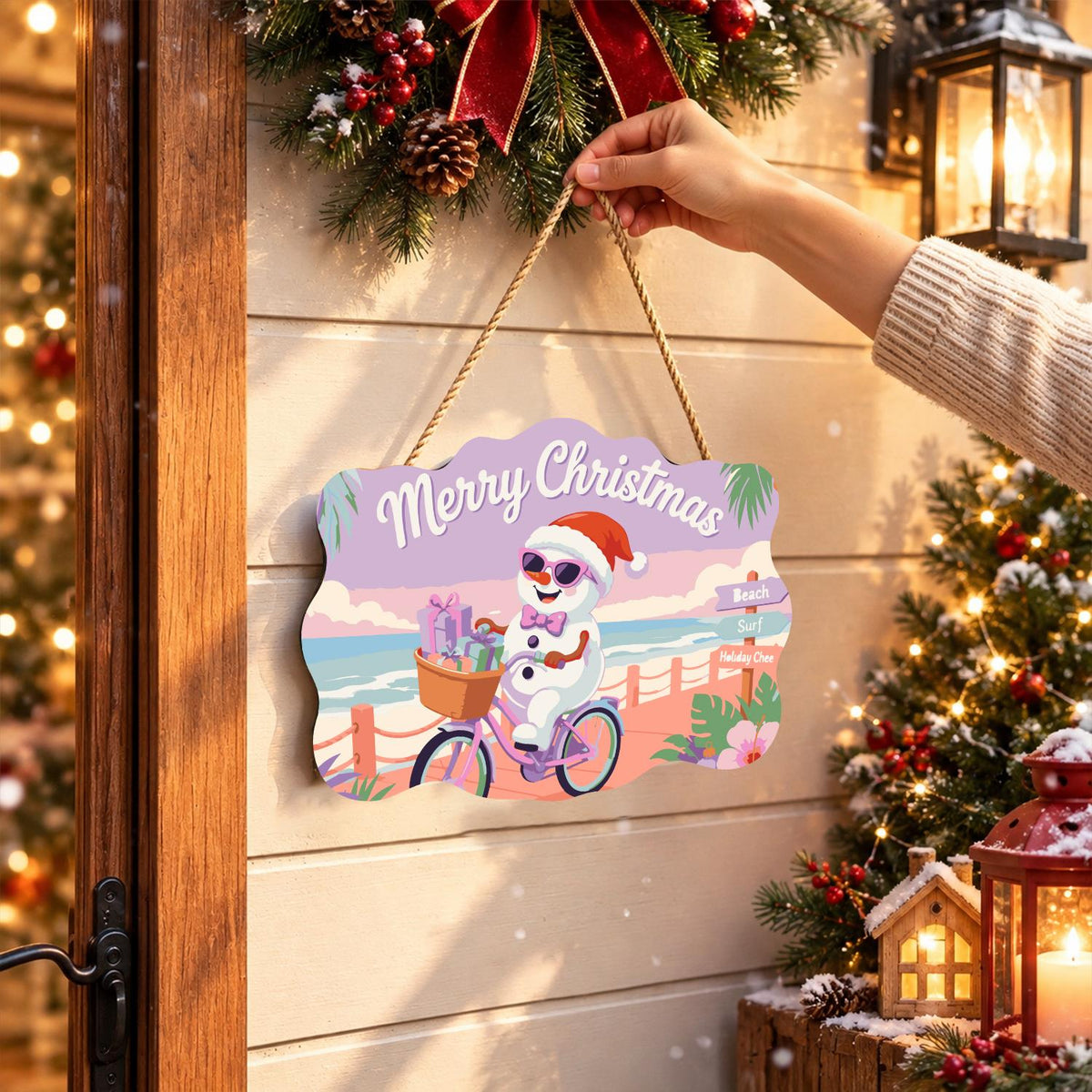 Snowman Cycling the Boardwalk paint by numbers hanging sign – image 14