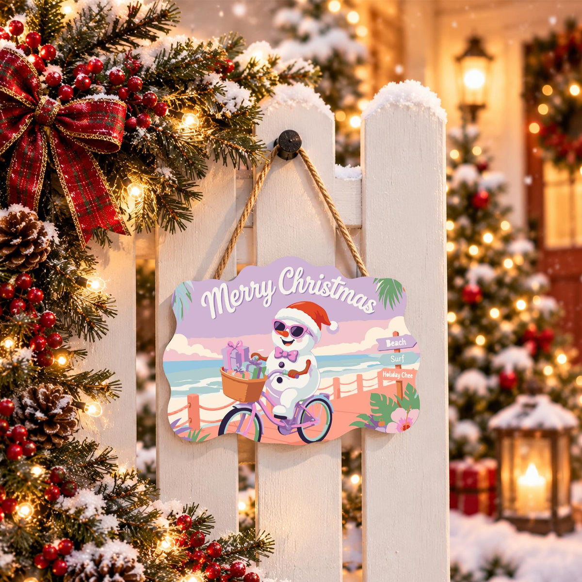 Snowman Cycling the Boardwalk paint by numbers hanging sign – image 15
