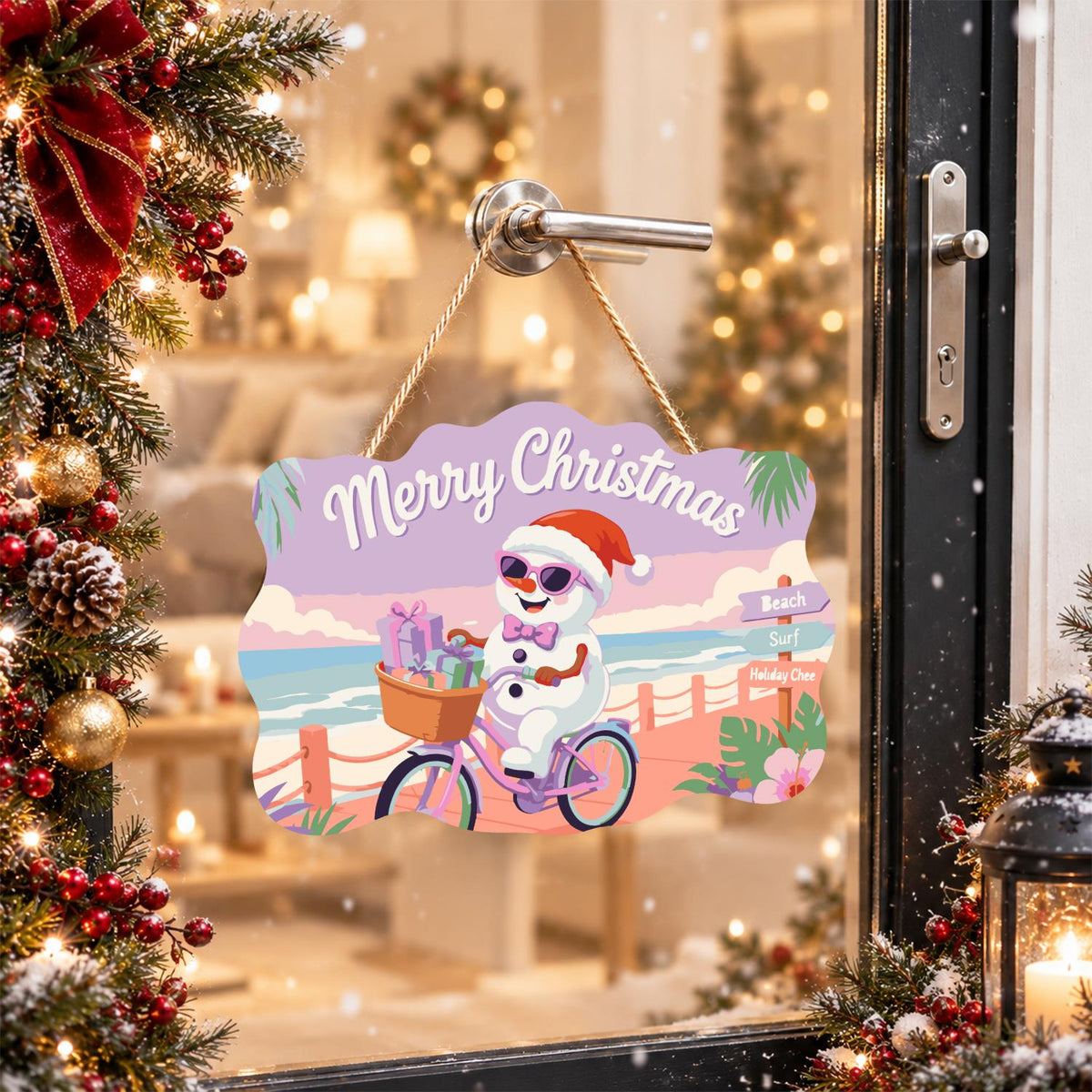Snowman Cycling the Boardwalk paint by numbers hanging sign – image 17