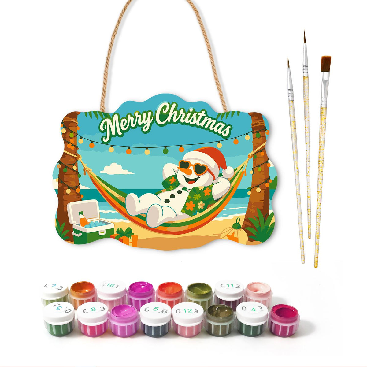 Hammock Snowman Under Lights paint by numbers hanging sign – image 2