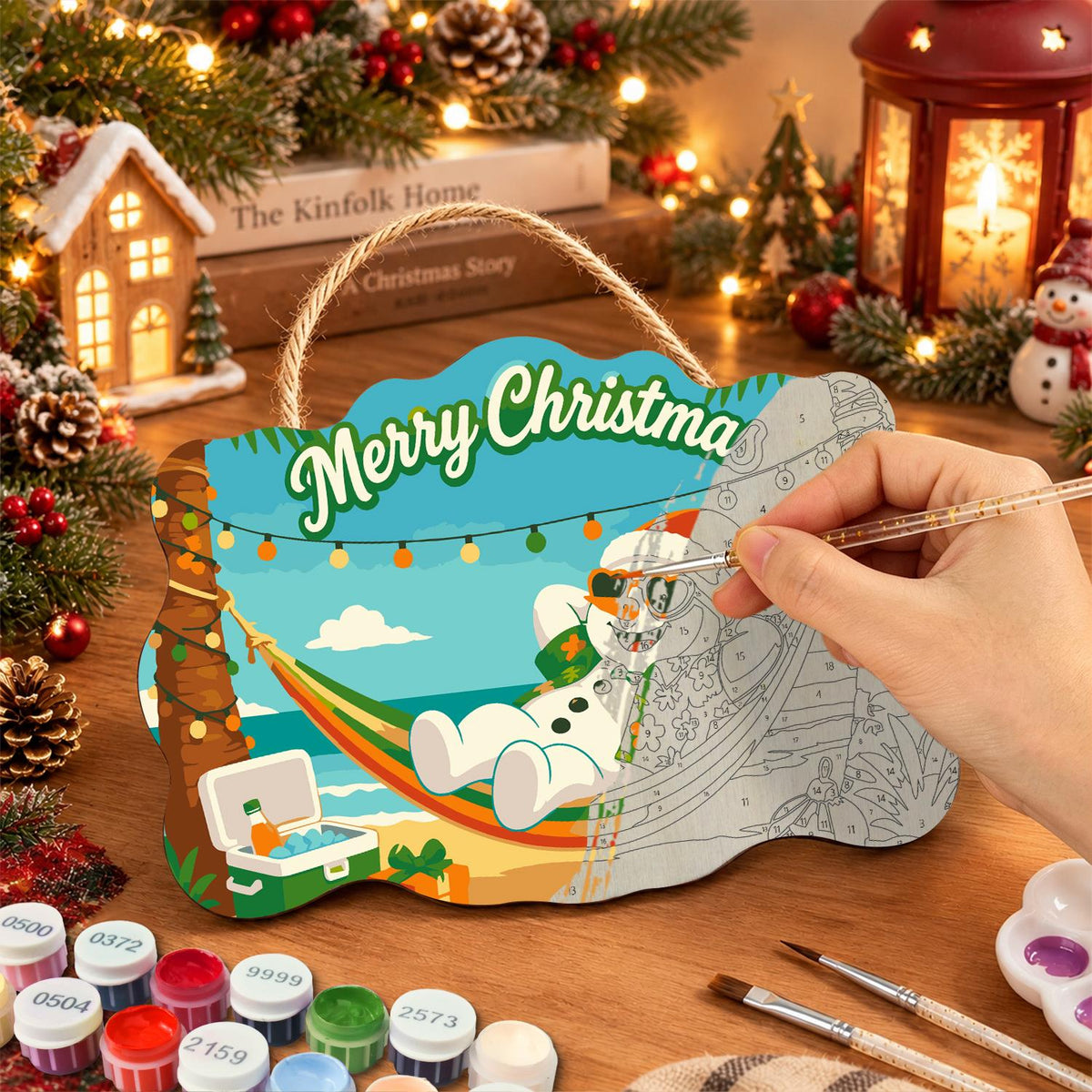 Hammock Snowman Under Lights paint by numbers hanging sign – image 7