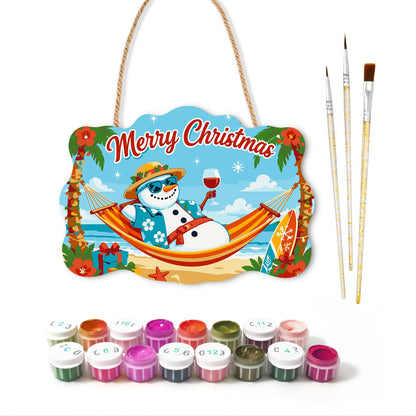 Straw Hat Snowman's Hammock Wine paint by numbers hanging sign – image 2