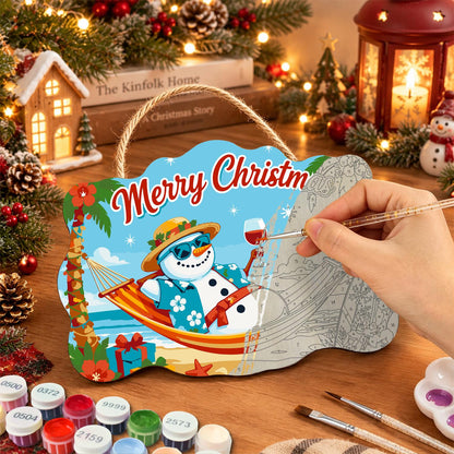 Straw Hat Snowman's Hammock Wine paint by numbers hanging sign – image 7