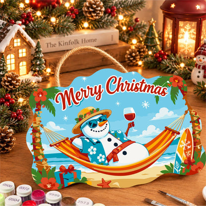 Straw Hat Snowman's Hammock Wine paint by numbers hanging sign – image 8