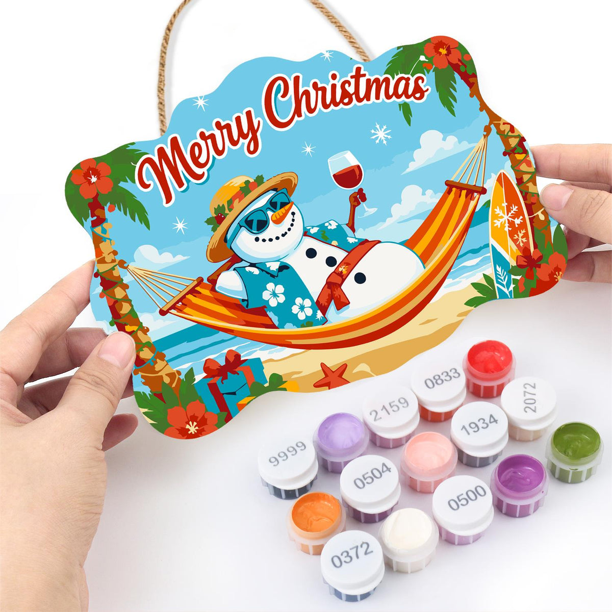 Straw Hat Snowman's Hammock Wine paint by numbers hanging sign – image 9
