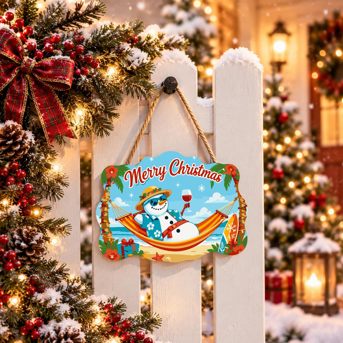 Straw Hat Snowman's Hammock Wine paint by numbers hanging sign – image 15