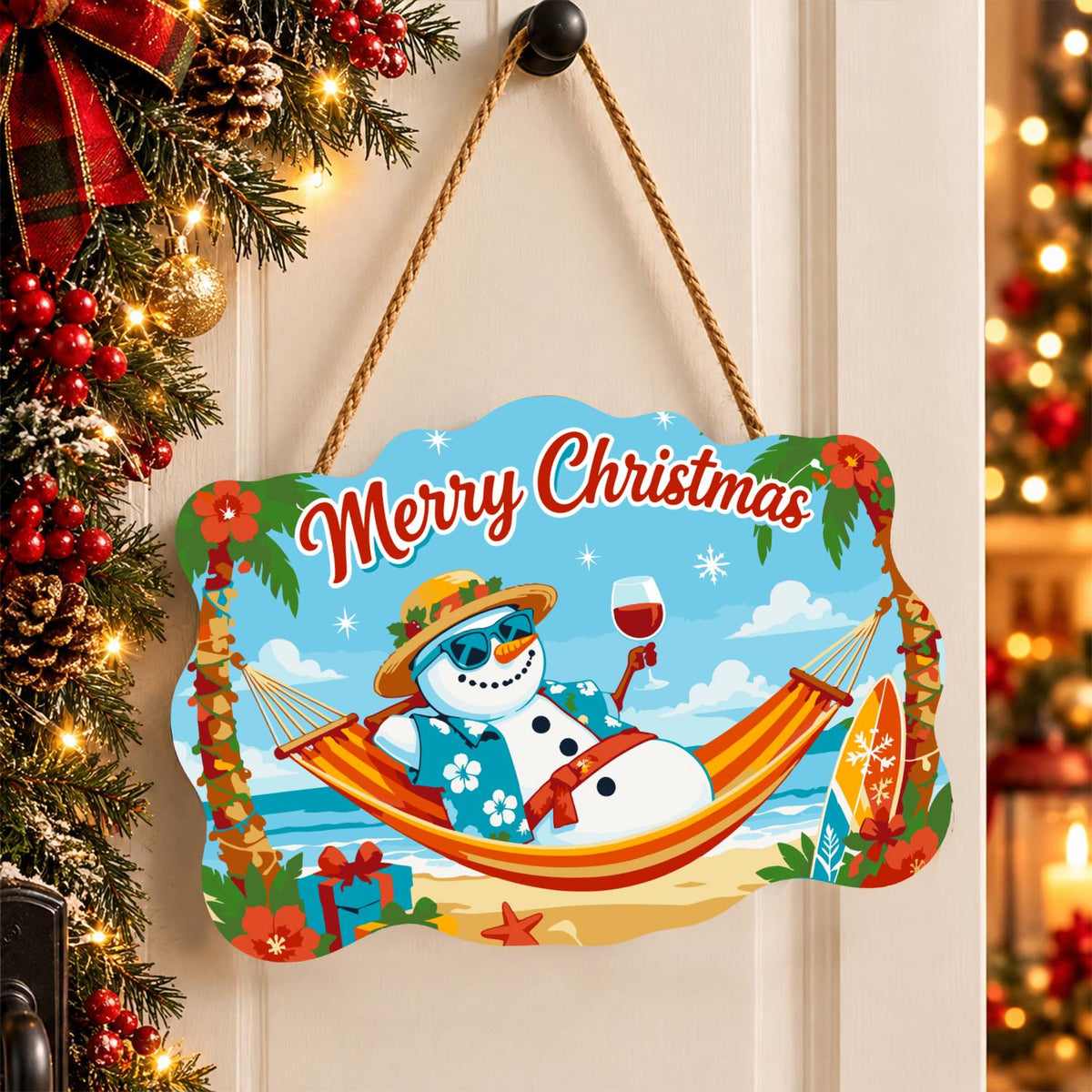 Straw Hat Snowman's Hammock Wine paint by numbers hanging sign – image 16