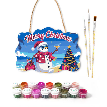 Pink Aloha Snowman by the Tree paint by numbers hanging sign – image 2