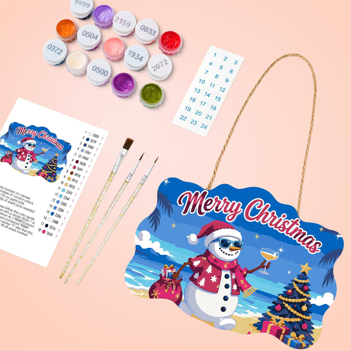 Pink Aloha Snowman by the Tree paint by numbers hanging sign – image 4