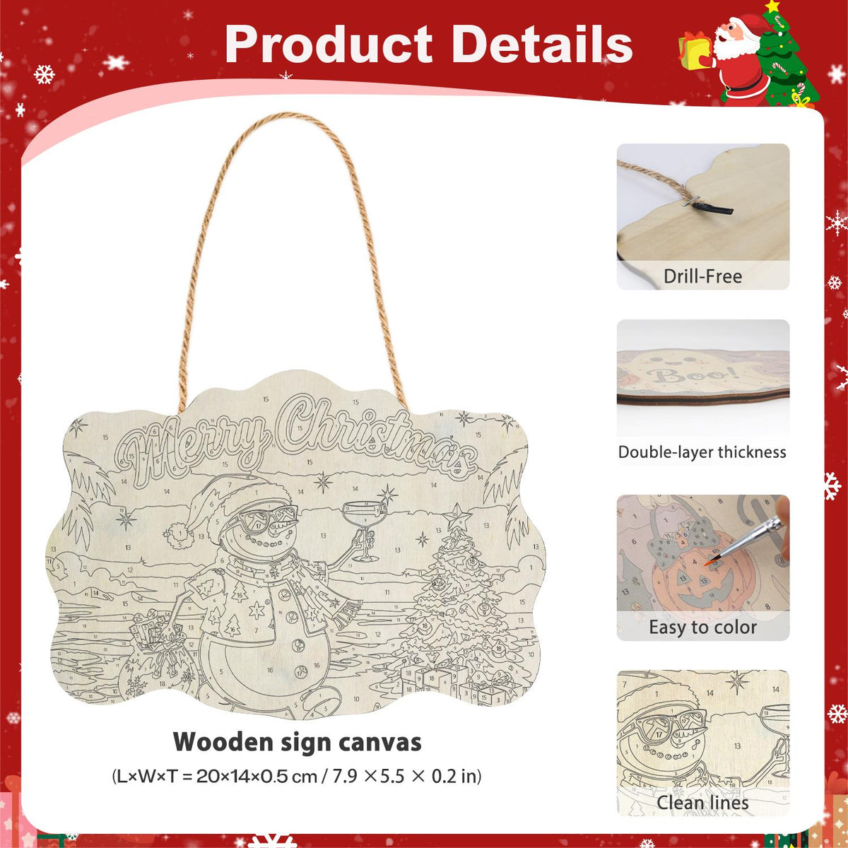 Pink Aloha Snowman by the Tree paint by numbers hanging sign – image 5