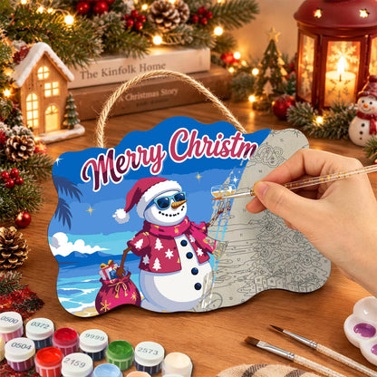Pink Aloha Snowman by the Tree paint by numbers hanging sign – image 7