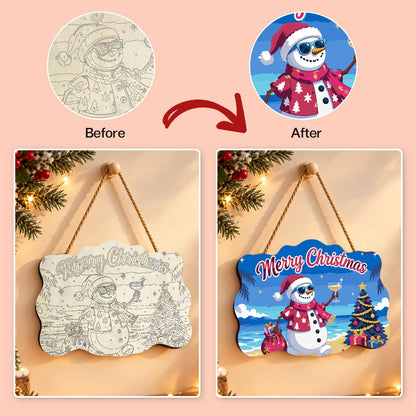 Pink Aloha Snowman by the Tree paint by numbers hanging sign – image 10